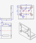 Detailed schematic drawing of Solid Build 31ZY Dc Worm Gear Motor Mount Bracket with dimensions and hole placements.