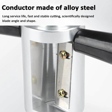 Close-up of Kickass High Voltage Cable Chamfering Tool and Manual Ring Stripper showing alloy steel blade design for precision cutting.