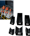 Three Piece Magnetic Extension Holders For Tools, A Handy Modular Organizer Set For One Quarter Inch, Three Eighths Inch And One Half Inch Drive Extensions, Strong Magnetic Base Grips Extensions In Place In Drawer, Easy Access, Durable Black Finish