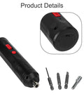 No Sweat Handheld Electric Drill With Ergonomic Cordless Handle For Quick Smartphone Repairs And Home Appliance Assembly. Black screwdriver with interchangeable bits.