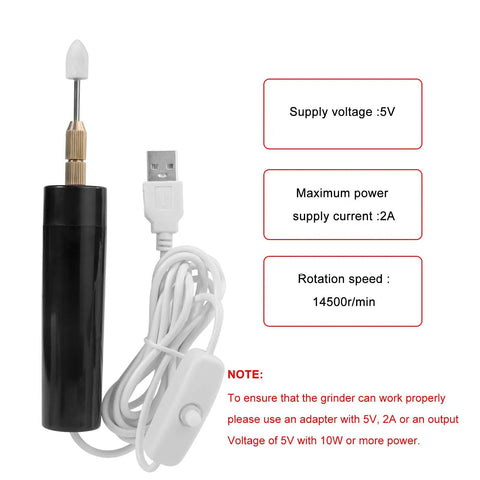 Handheld Electric Screw Extraction Pen And Mini Grinder For Busted Or Jammed Smartphone Bolts With 11 Precision Bit Set and USB power cord.