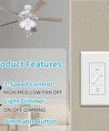 Ceiling Fan Control And Dimmer Wall Switch 2 In 1 Light And Ceiling Fan Combo Single Pole No Wi Fi Neutral Wire Required Plug And Play