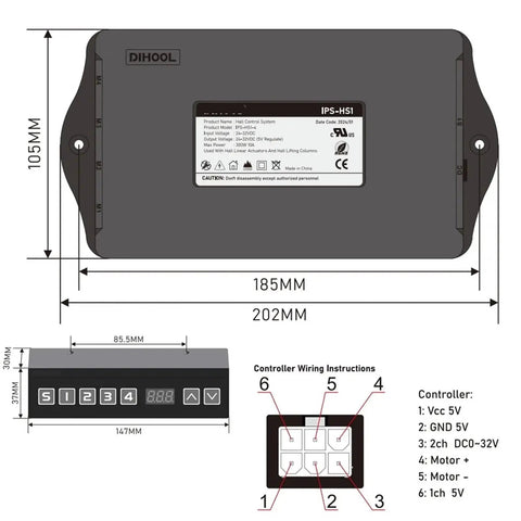 2 Piece Set 24V Linear Actuators With Hall Switch Controller 3000N Push Pull Force Adjustable travel and control system diagram.