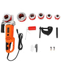 Heavy Duty Electric Pipe Threader Kit With Six Precision Dies From Half To Two Inches Portable 2300W Pure Copper Motor Threading Machine and Tough Carry Case components displayed including motor and dies.
