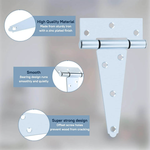 5 Inch Gate T Strap Hinges Zinc Plated Heavy Duty With Screws Pack Of 10 For Sheds Storage Gates And Barns Durable Steel Construction