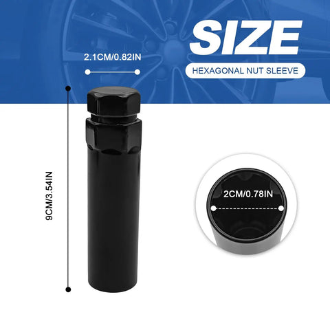 Hella Tough Six Spline Lug Nut Removal Tool Kit And Wheel Lock Key Socket fits 21mm and 22mm hex sockets, black hexagonal nut sleeve.