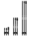 9 Piece Socket Adapter Extension Set With Quarter Inch Hex Shank, varying lengths, black, arranged vertically
