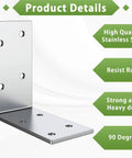 3X3 Inch Galvanized L Shape Brackets Zero Flex Heavy Duty Top Shelf Corner Support Hardware For Reinforcing Wood Furniture Desks And Outdoor Diy Projects with pre-drilled holes.