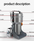 Diagram of Electric Grain Crusher High Speed Grinder 1400W Pulverizer Mill Powder Machine with labeled parts