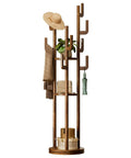 Rotating Coat Rack Freestanding Solid Wood Tree With 9 Hooks And 3 Shelves For Purses Bags Jackets Hats Corner Hanger Stand