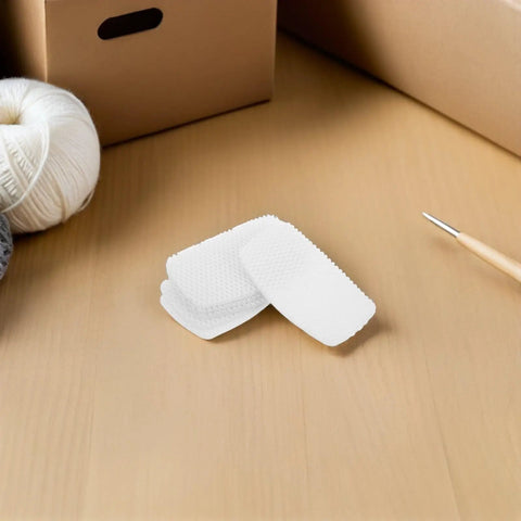 10Pk Self Adhesive Sneaker Heel Repair Patches on wooden table, breathable mesh liners for running shoe cushion pads.