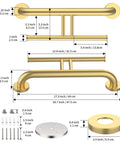 Heavy Duty Brushed Gold Handicap Grab Bar With Integrated Toilet Paper Roll Holder And 304 Stainless Steel Build Offer Kick Ass Grip And Drip Worthy Wall Mounted Bath Safety Rail For Real Ones Who Want Solid Support dimensions and installation hardware.