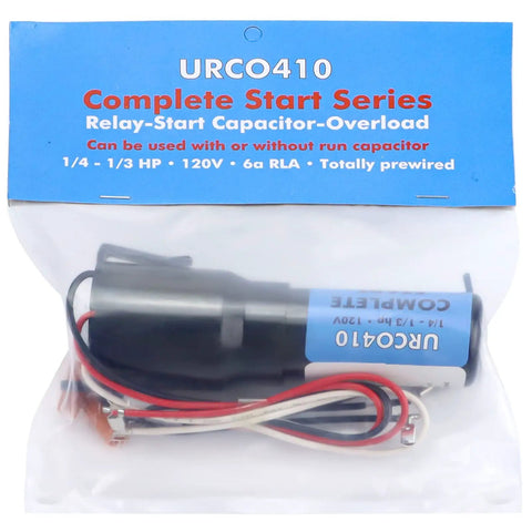 Tough As Nails Three In One Hard Start Capacitor Kit For Refrigerator Compressors packaged with prewired harness and connectors.