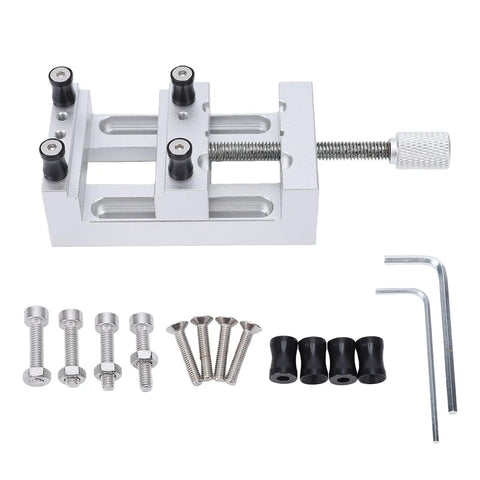 Mini Vise For Jewelry And Model Making, CNC Aluminum Alloy Bench Clamp, Precision Small Part Holder With 0 To 47 Mm Range, Flat Base Mounting, Pro Grade Crafting Tool For Enthusiasts And Professionals, shown with screws and hex keys