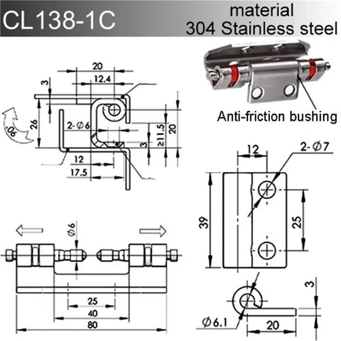 Rock Solid Heavy Duty Door Hinges For Industrial Distribution Box Switchgear Built Tough With Premium Stainless Steel For Flawless Operation And Serious Long Term Reliability Single Packaged Unit technical drawing with dimensions.