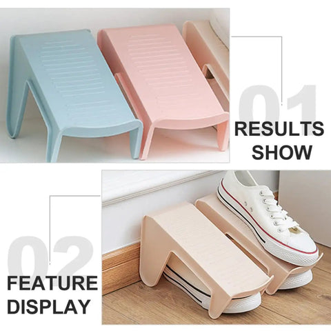 Hella Solid Double Layer Shoe Slot Organizer Rack With Non Slip Grip Base For Sneakers And Everyday Kicks To Keep Your Closets Stacked And Floors Crisp Today, displayed in blue and pink, showing neat shoe storage.