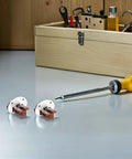 Drawer Slides Replacement Kit With Rollers And Guides, 4-Piece Set next to tools for installation in kitchen furniture