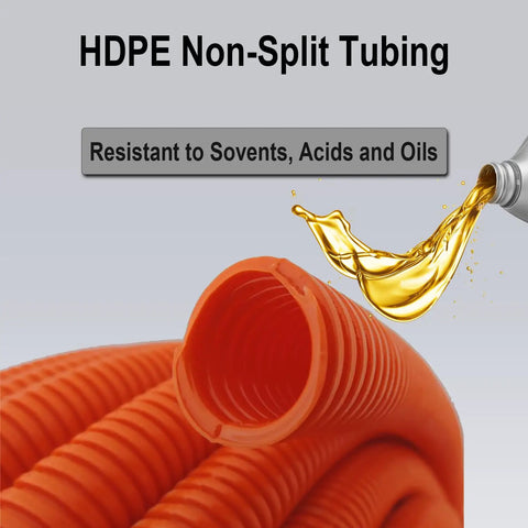 Durable HDPE Non-Split Corrugated Wire Loom Tubing In Red 1 Inch Diameter By 100 Feet resistant to solvents, acids, and oils