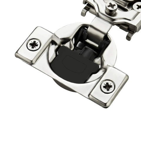 Two Pack One Half Inch Overlay Soft Close Cabinet Hinges For Kitchen Cabinets, Satin Nickel, Hidden Concealed Self Closing, 35mm Cup, close-up