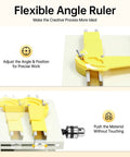 Flexible angle ruler for precise adjustments in lapidary work, showcasing adjustable arms and drill chuck attachment.