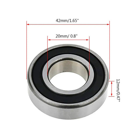 5 Pack 6004RS Ball Bearings Double Sealed Deep Groove Bearings 20 X 42 X 12 Millimeter Bearing Steel pre-lubricated, showing dimensions.