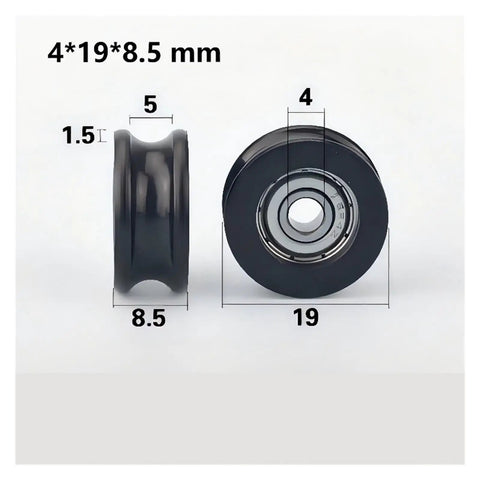 Heavy Duty Nylon Pom U Groove Pulley Wheels With Embedded Bearings For Hella Smooth Sliding Door Track Systems No Sweat Install Drawer Glides And Furniture Hardware Replacement 20 Piece Pack, dimensions 4*19*8.5 mm.