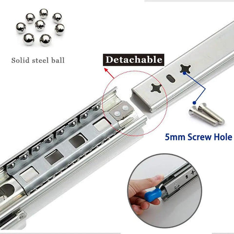Full Extension Drawer Slides With Locking Function For Cabinets And Furniture, 950mm bead slides showing detachable design and screw holes