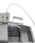 Close-up view of Heavy Duty Commercial Fryer Oil Filter Machine With Cart 55L Stainless Steel components and filtration system.
