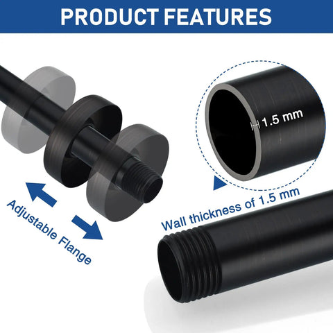 Extra Long 16 Inch Stainless Steel Shower Arm With Flange In Oil Rubbed Bronze, Heavy Duty Shower Head Extension, rustproof 304 stainless