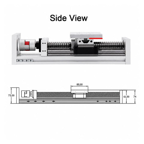 Solid Workhorse Ball Screw Linear Motion Platform With Double Rail Guide For Drive System Built Tough Smooth Glide Adjustable Setup 80 X 120 Millimeter Plate Rig side view with detailed dimensions and components.