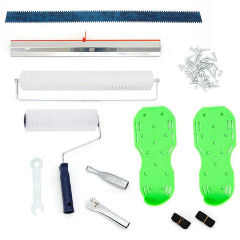 Pro Grade Epoxy Floor Roller Kit With Dual Roller Brushes Self Leveling Rake And Spike Shoes For Fast Bubble Free Concrete Finishing
