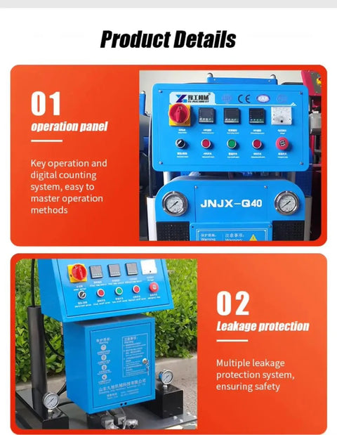 Operation panel of Portable Electric Polyurethane Spray Machine For Foam Insulation And Polyurea Coating Adjustable Pressure System, features safety controls.