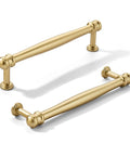 Sturdy As A Rock 10 Pack Premium Brushed Gold Cabinet Pulls 5 Inch 128Mm Hole Center features elegant matte gold handles.