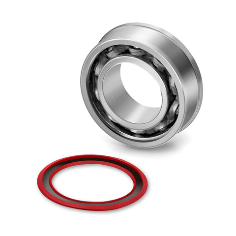 Heavy Duty Three Quarter Inch Roller Bearings For Lawn Mowers And Yard Gear Smooth Spinning Galvanized Carbon Steel Replacement Parts 10 Pack close-up view of bearing and red seal