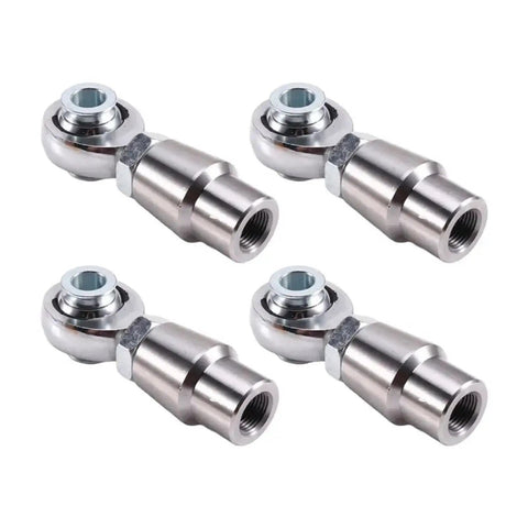Four Piece 5/8 Inch 18 Thread Heim Joint Rod End Kit With Heavy Duty Spacers, silver finish, ideal for tight steering upgrades.