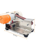 Multi Function Desktop Belt Sander Machine With 7 Speed Control And 15 Degree Sharpener Angle For Metal Jewelry Woodcraft And Diy Knife Making Polishing Tool Quiet Motor with orange motor on steel base.
