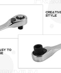 Real Deal Mini Double Ended Socket Ratchet Wrench With A Sweet Quick Direction Flip For Cranking Hex Fasteners In Those Awkward Tight Squeezes Around The Garage Shed close-up showing handle and socket end.