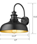 Dusk To Dawn Sensor Farmhouse Barn Light, No Fuss Auto On Off Outdoor Wall Lantern, Anti Rust Sconce, Black And Gold Finish, 11.5" x 13" x 13.5"