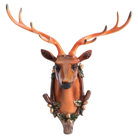 Vintage Deer Head Resin Wall Hook Hangs Heavy Coats Keys Totes And Towels Super Slick Home Decor Organizer in brown and green design.