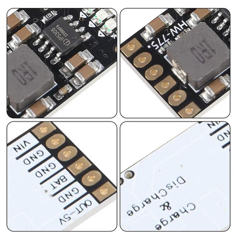 Close-up of 8 Pack 2A 5V Charge Discharge Integrated Module for 18650 Li Ion Batteries with Protection Boost Power Supply and Battery Level Indicator.