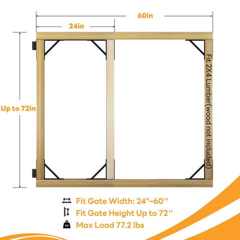Diagram of Heavy Duty Anti Sag Gate Kit With Left Opening Latch And Adjustable Bracket Gate Frame Hardware, fits 24 to 60 inch openings.