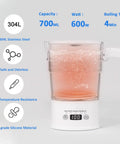 Foldable Electric Kettle 700ml Portable Collapsible Water Boiler With Keep Warm And Delay Start BPA Free 600W 304 Stainless Steel White