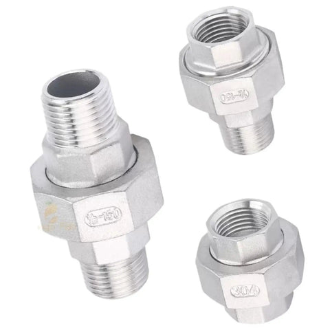 Beefy 304 Stainless Steel Piping Union Fittings Set For Plumbing One And One Quarter Inch Through Three Inch BSPT Female To Male Thread Tube Connectors