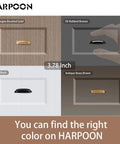 Four 10 Pack Bin Cup Pulls in different finishes, including Champagne Brushed Gold, Oil Rubbed Bronze, Matte Black, and Antique Brass Brown