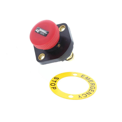 Heavy Duty Push Pull Battery Disconnect Switch For Muscle Cars And Drag Racing Builds, featuring a red toggle and emergency label.