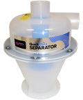 Heavy Duty Quick Click Dust Separator Featuring Slick Twelve Gallon Locking Collection Bin And Efficient Air Relief Design, transparent plastic design.