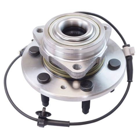 Premium Wheel Bearing And Hub Assembly Pair For Quick Garage Swaps featuring heavy duty steel components, detailed front view with bolts.