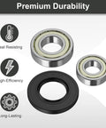 Heavy Duty Front Load Washer Bearing And Seal Kit Quiets Loud Grinding with two bearings and a rubber seal for durability.