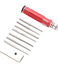 Straight Up Reliable Tungsten Steel Model Scriber With Seven Ultra Fine Blades For Slick Line Cutting Scale Kits Bonsai Trimming And Hella Detailed Hobby Crafts showing red aluminum frame and steel blades.