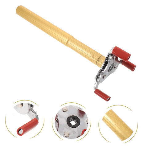 Close-up of Dead Simple Fire Alarm Removal Tool With Long Extendable Pole showing golden extendable shaft and claw grip mechanism.